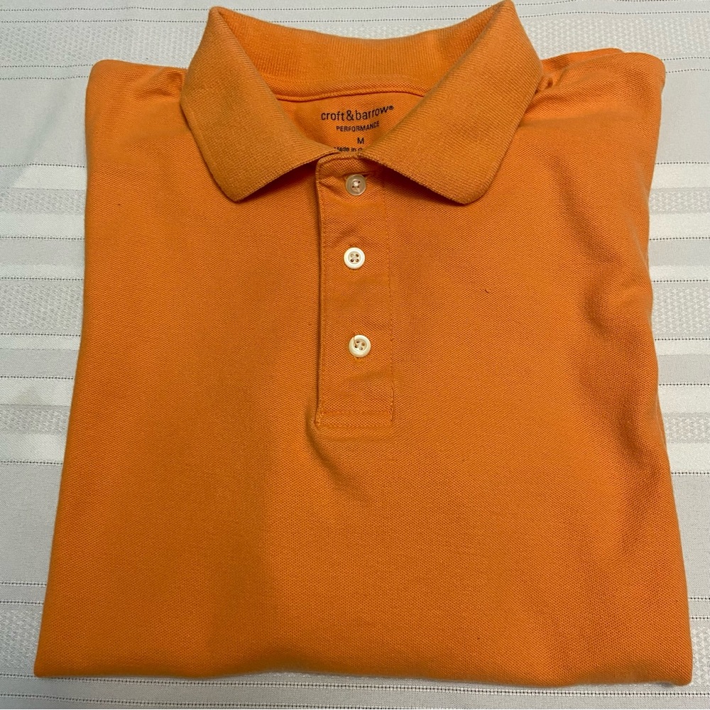 Croft & Barrow Mens Orange Shirt Sleeve Polo Good Worn Condition size M